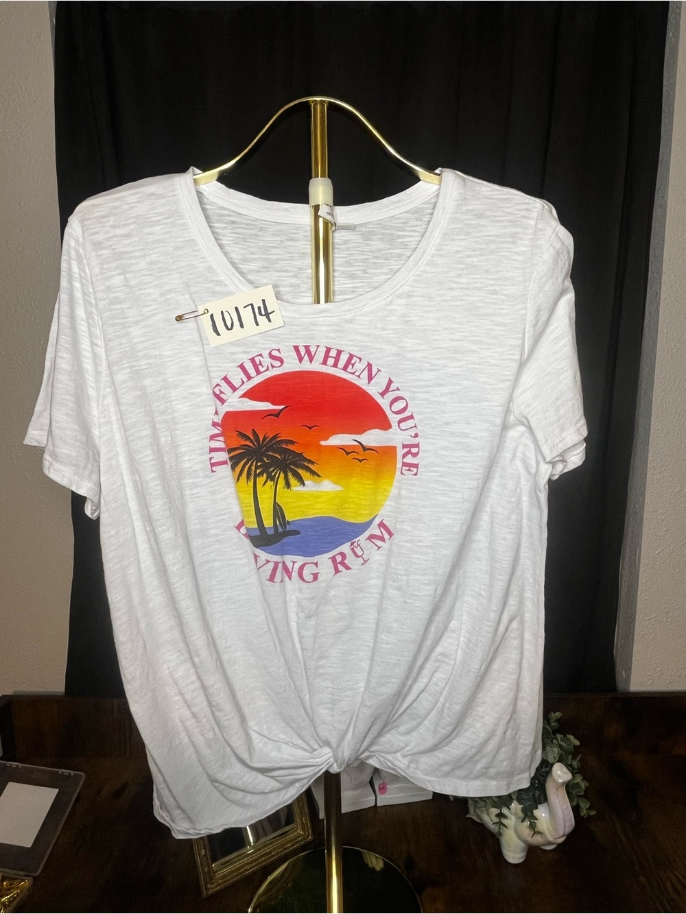 Live Well Tropical Palm Tree Graphic Knot Tee XL